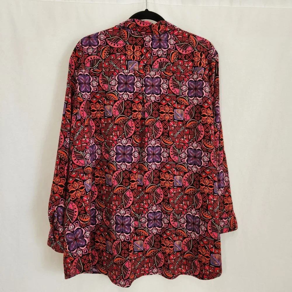 CATHERINES Multicolor AbstractPrint Full Button Down Shirt PLUS PETITE Size 3XWP - Picture 2 of 14